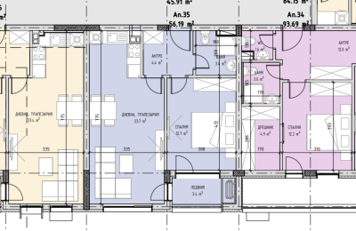 Apartment, two room, Total area: 68 sq.m.